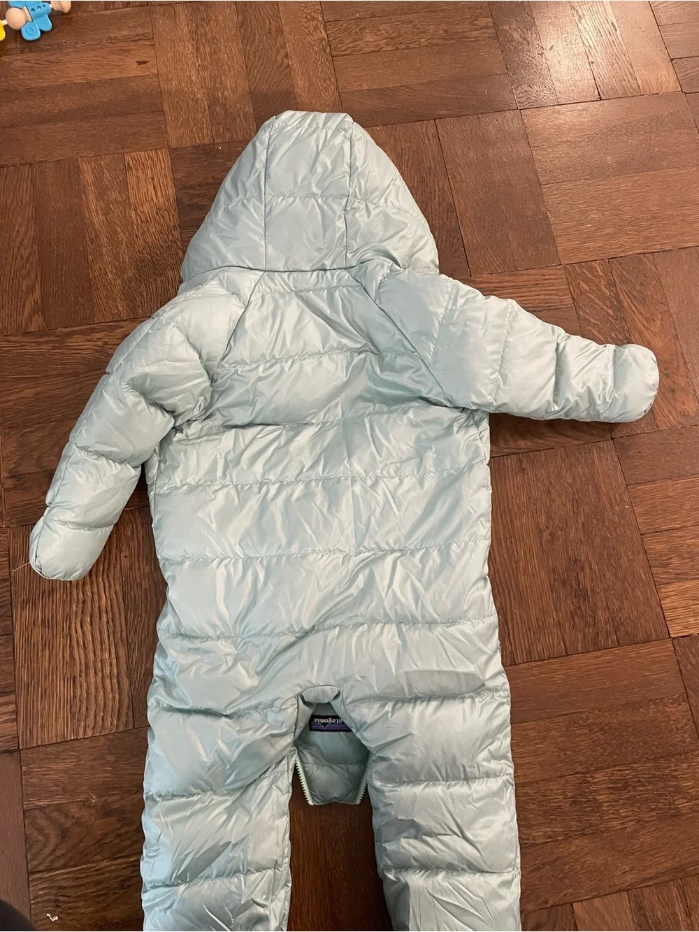 Patagonia hi-loft Light Blue Infant Insulated One-Piece Bunting